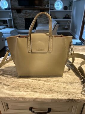 Sage Green Leather Tote with Detachable Strap